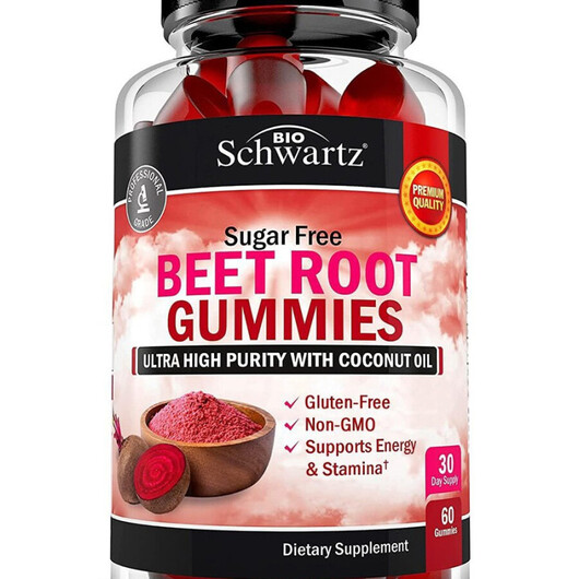 Основне фото товару Sugar Free Beet Root Gummies with Coconut Oil, Червоний буряк, 60