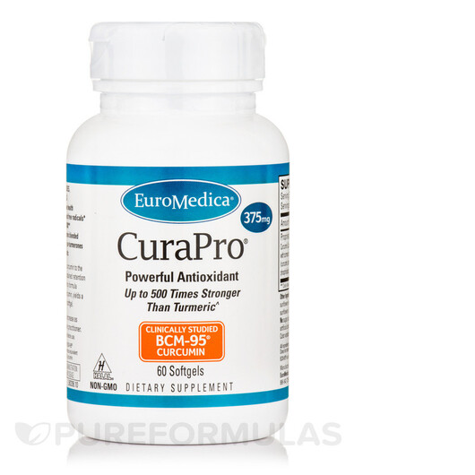 Основне фото товару CuraPro 375 mg Основне фото товару EuroMedica, CuraPro 375 mg, Куркумін, 60 капсул