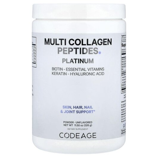 Основне фото товару Platinum Multi Collagen Peptides Powder Unflavored, Колагенові пе