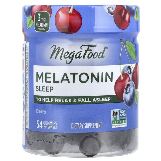 Основне фото товару MegaFood, Melatonin Gummies, Мелатонін, 54 цукерки