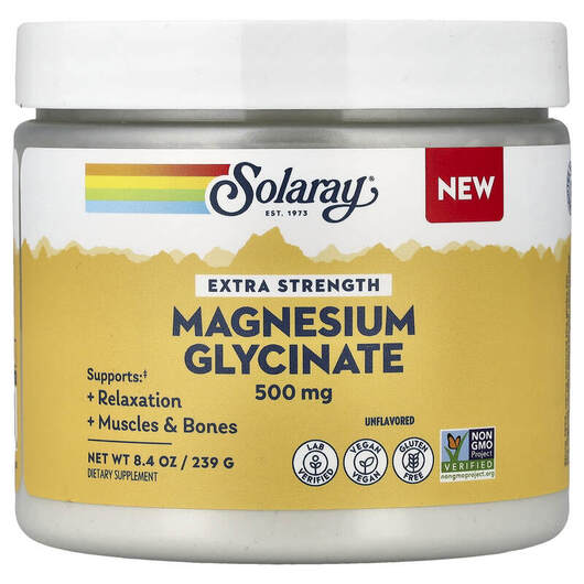 Основне фото товару Solaray, Magnesium Glycinate Unflavored, Магній, 239 г