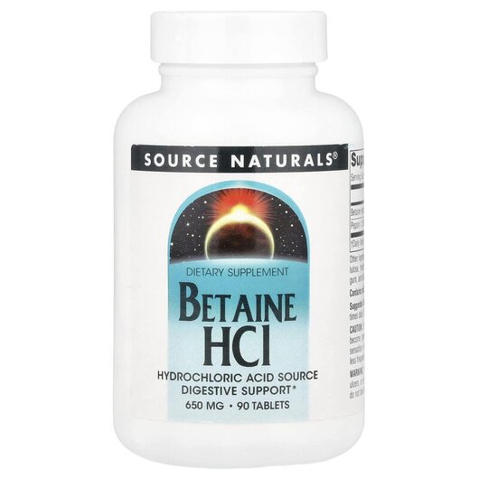 Основное фото товара Source Naturals, Бетаин гидрохлорид, Betaine HCI 650 mg, 90 табле