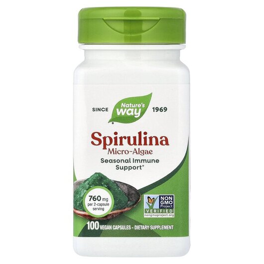 Основне фото товару Nature's Way, Spirulina Micro Algae, Спіруліна 380 мг, 100 к