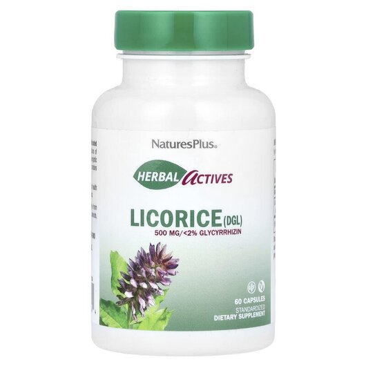 Основное фото товара Natures Plus, Лакрица, Herbal Actives Licorice DGL 500 mg, 60 кап
