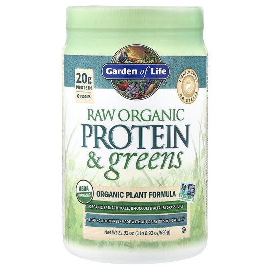 Основное фото товара RAW Protein & Greens Organic Plant Formula Lightly Sweet Основное фото товара Garden of Life, Протеин, RAW Protein & Greens, 650 г