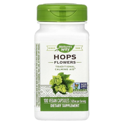 Основне фото товару Hops Flowers 310 mg Основне фото товару Nature's Way, Hops Flowers 310 mg, Хміль 310 мг Квіти, 100 к