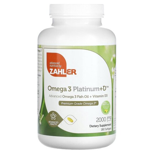 Основне фото товару Zahler, Omega 3 Platinum+D, Омега 3, 180 капсул