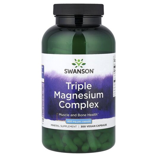 Основне фото товару Triple Magnesium Complex 400 mg Основне фото товару Swanson, Triple Magnesium Complex, Магній, 300 капсул