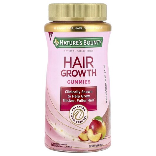 Основне фото товару Hair Growth Gummies Peach Mango Основне фото товару Hair Growth Gummies Peach Mango, Підтримка росту волосся, 60 табл