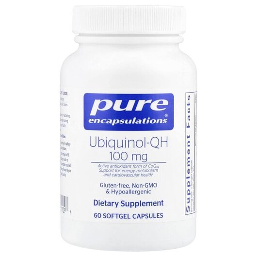 Основне фото товару Ubiquinol-QH 100 mg Основне фото товару Pure Encapsulations, Ubiquinol-QH 100 mg, Убіхінол, 60 капсул