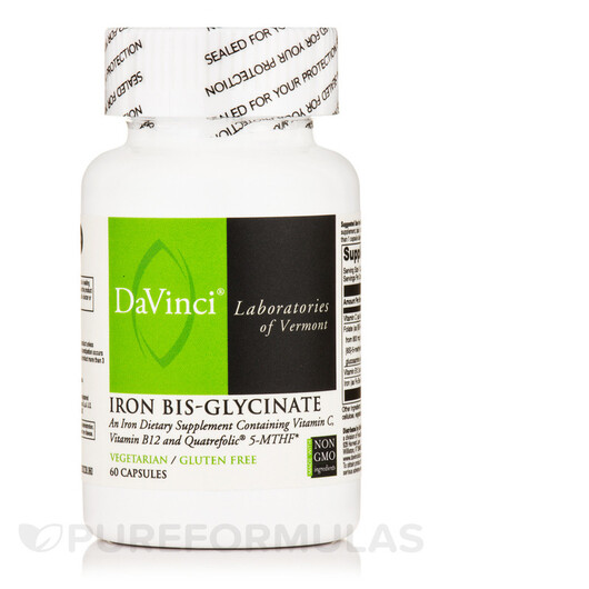 Основне фото товару DaVinci Laboratories, Iron Bis-Glycinate, Залізо, 60 капсул