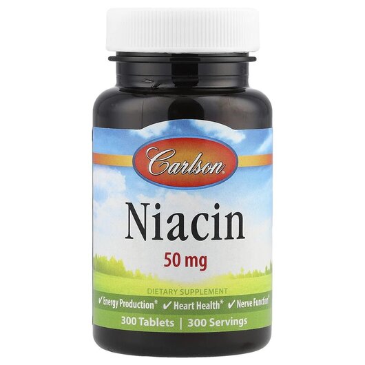 Основное фото товара Niacin 50 mg Основное фото товара Carlson, Ниацин 50 мг, Niacin 50 mg, 300 таблеток