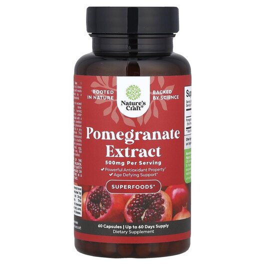 Основне фото товару Nature's Craft, Pomegranate Complex 500 mg, Гранат, 60 капсу