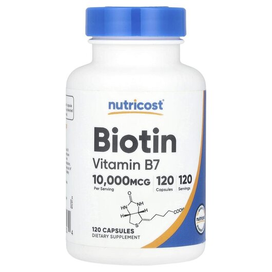 Основне фото товару Nutricost, Biotin 10000 mcg, Вітамін B7 Біотин, 120 капсул