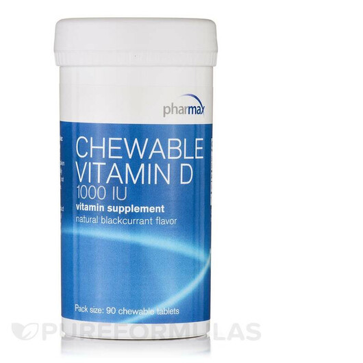 Основне фото товару Chewable Vitamin D 1000 IU Основне фото товару Pharmax, Chewable Vitamin D 1000 IU, Вітамін D3, 90 таблеток