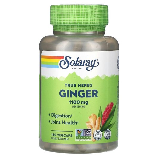 Основне фото товару Solaray, True Herbs Ginger 1100 mg, Корінь Імбиру, 180 капсул