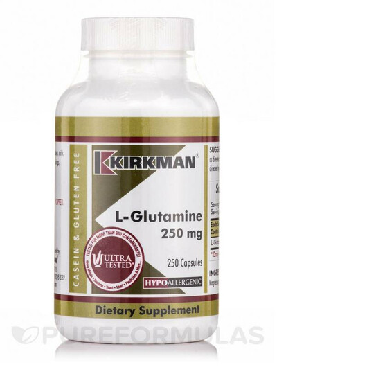 Основне фото товару Kirkman, L-Glutamine 250 mg Hypoallergenic, L-Глутамін, 250 капсу