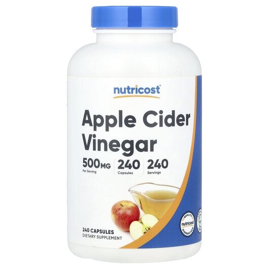 Основное фото товара Nutricost, Яблочный уксус, Apple Cider Vinegar 500 mg, 240 капсул