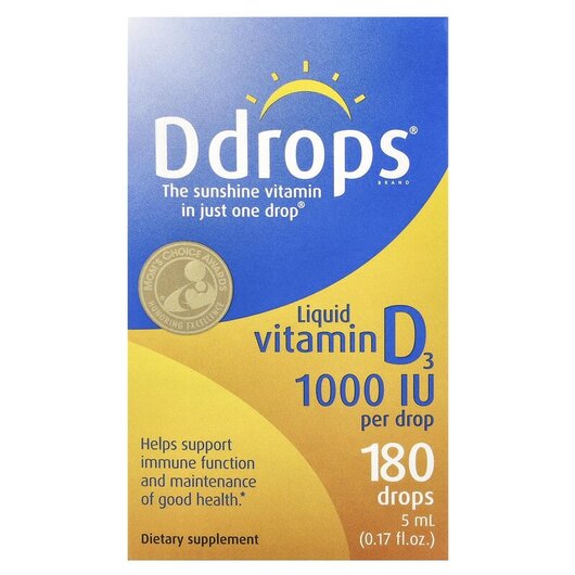 Основное фото товара Liquid Vitamin D3 1000 IU Основное фото товара Ddrops, Жидкий Витамин D3, Liquid Vitamin D3 1000 IU, 5 мл