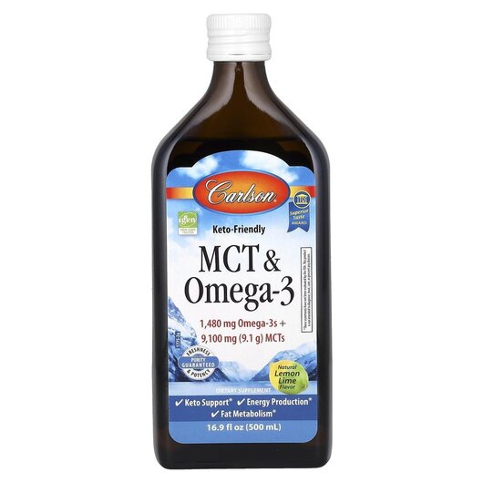 Основне фото товару Carlson, MCT & Omega-3 Natural Lemon Lime 16, МСТ Тригліцерид