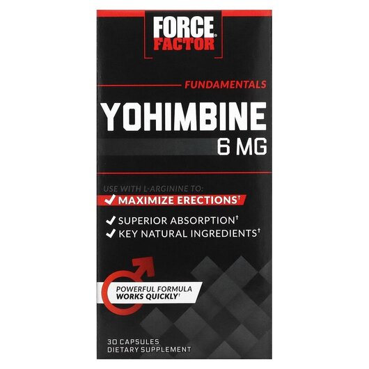 Основное фото товара Yohimbine 6 mg Основное фото товара Force Factor, Йохимбе, Yohimbine 6 mg, 30 капсул