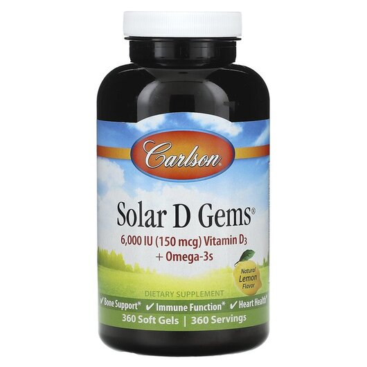 Основное фото товара Solar D Gems 6000 IU 150 mcg Vitamin D3 + Omega-3s Natural Lemon Основное фото товара Solar D Gems 6000 IU 150 mcg Vitamin D3 + Omega-3s, Витамин D3, 3