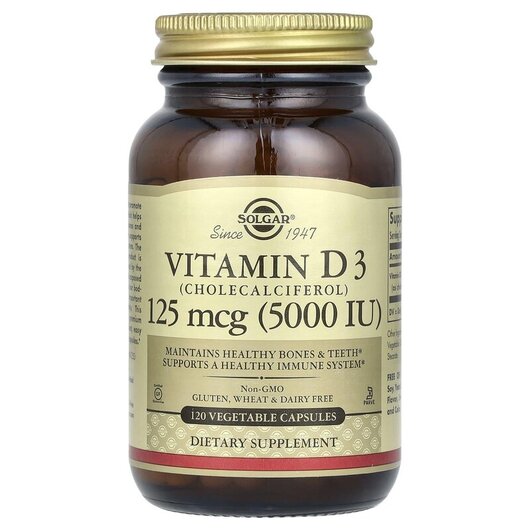Основне фото товару Vitamin D3 Cholecalciferol, Вітамін D3 125 мкг 5000 МО, 120 капсу