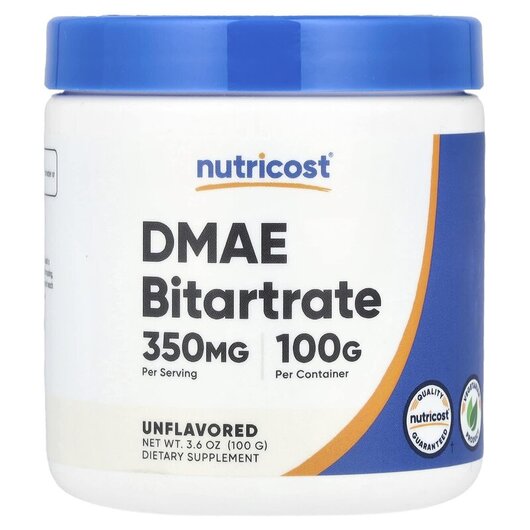 Основне фото товару DMAE Bitartrate Unflavored Основне фото товару Nutricost, DMAE Bitartrate Unflavored, Диметиламіноетанол, 100 г