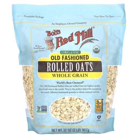 Основное фото товара Овес, Organic Old Fashioned Rolled Oats Whole Grain, 907 г