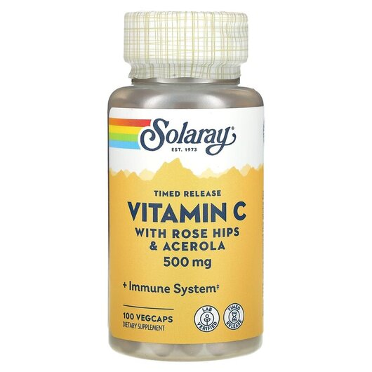 Основне фото товару Solaray, Vitamin C Time Release 500 mg, Вітамін C 500 мг, 100 кап