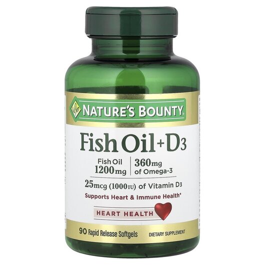 Основне фото товару Nature's Bounty, Fish Oil + D3, Риб'ячий жир Омега-3 + 