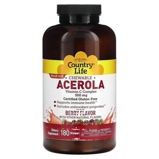Основне фото товару Country Life, Chewable Acerola, Ацерола, 180 таблеток