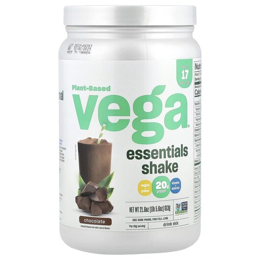 Основне фото товару Plant-Based Essentials Shake Chocolate Основне фото товару Vega, Plant-Based Essentials Shake Chocolate, Протеїн, 613 г