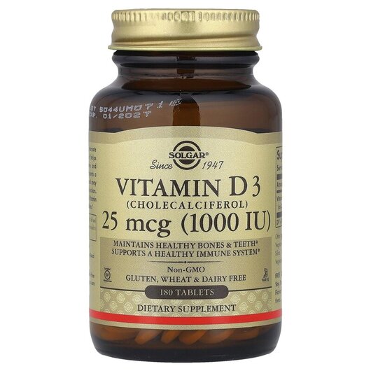 Основне фото товару Vitamin D3 25 mcg 1000 IU Основне фото товару Vitamin D3 25 mcg 1000 IU, Вітамін D3 25 мкг 1000 МО, 180 таблето