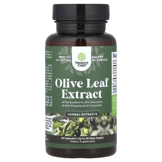 Основне фото товару Olive Leaf Extract Основне фото товару Nature's Craft, Olive Leaf Extract, Листя оливи, 60 капсул