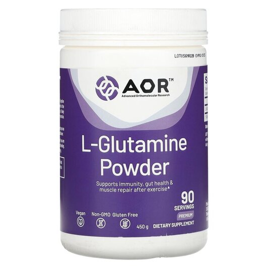 Основне фото товару L-Glutamine Powder Premium Основне фото товару AOR, L-Glutamine Powder Premium, L-Глутамін, 450 г
