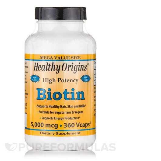 Основне фото товару Healthy Origins, Biotin 5000 mcg, Вітамін B7 Біотин, 360 Vcaps&re