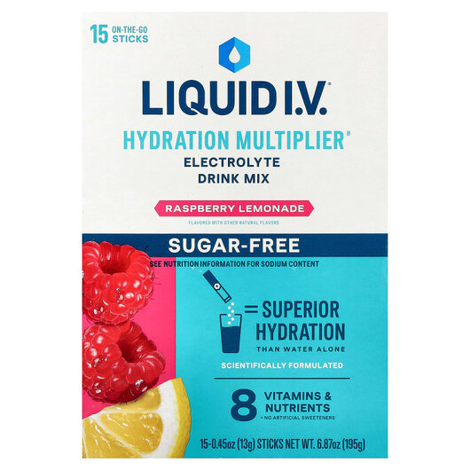 Основне фото товару Hydration Multiplier Electrolyte Drink Mix Raspberry Lemonade Sugar-Free Основне фото товару Hydration Multiplier Electrolyte Drink Mix Raspberry, Електроліти