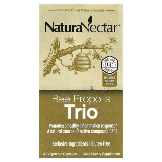 Основное фото товара Natura Nectar, Bee Прополис Трио, Bee Propolis Trio, 60 капсул
