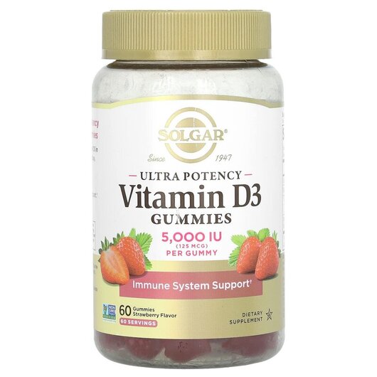 Основне фото товару Ultra Potency Vitamin D3 Gummies Strawberry 125, Вітамін D3, 60 т