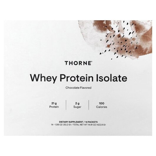 Основне фото товару Thorne, Whey Protein Isolate Chocolate, Протеїн Ізолят, 14 шт