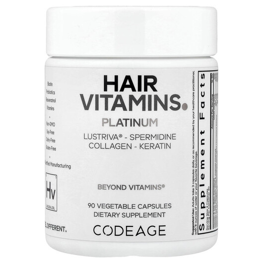 Основне фото товару CodeAge, Hair Vitamins Platinum, Вітаміни, 90 капсул
