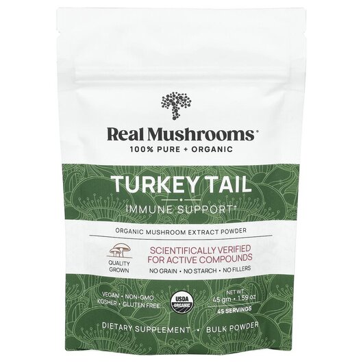 Основне фото товару Real Mushrooms, Turkey Tail, Гриби Траметес Хвіст Індички, 45 г