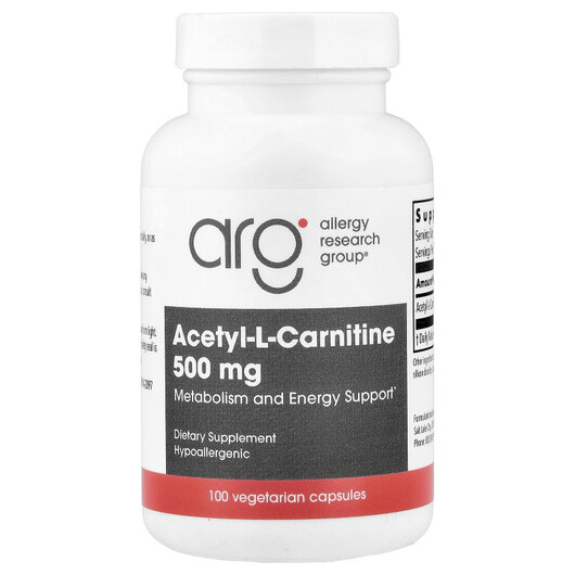 Основне фото товару Acetyl-L-Carnitine 500 mg, Ацетилкарнітин, 100 капсул