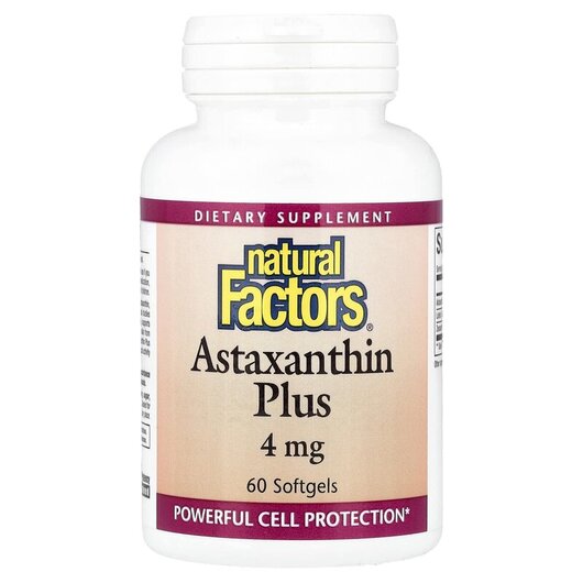 Основное фото товара Natural Factors, Астаксантин, Astaxanthin Plus 4 mg, 60 капсул