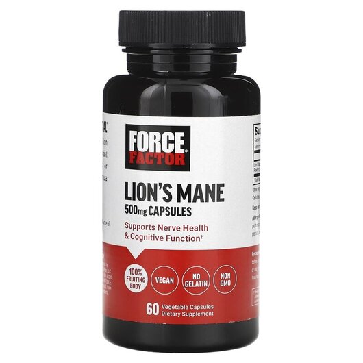 Основне фото товару Force Factor, Lion's Mane 500 mg, Гриби Левова Грива, 60 кап