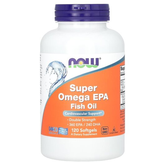 Основне фото товару Super Omega EPA Molecularly Distilled Основне фото товару NOW Foods, Super Omega EPA, Омега-3, 120 капсул