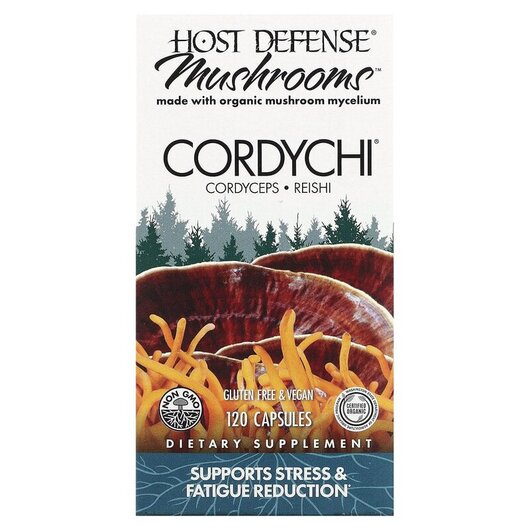 Основное фото товара Cordychii Supports Stress & Fatigue Reduction Основное фото товара Host Defense Mushrooms, Кордицепс и Рейши, Cordychii, 120 капсул