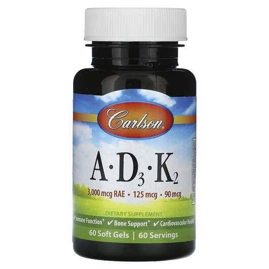 Основне фото товару Carlson, Vitamins A - D3 - K2, Вітаміни A та D, 60 капсул