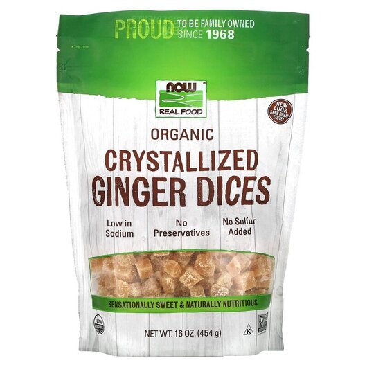 Основне фото товару Real Food Crystallized Ginger Dices Основне фото товару NOW Foods, Real Food Crystallized Ginger Dices, Корінь Імбиру, 45